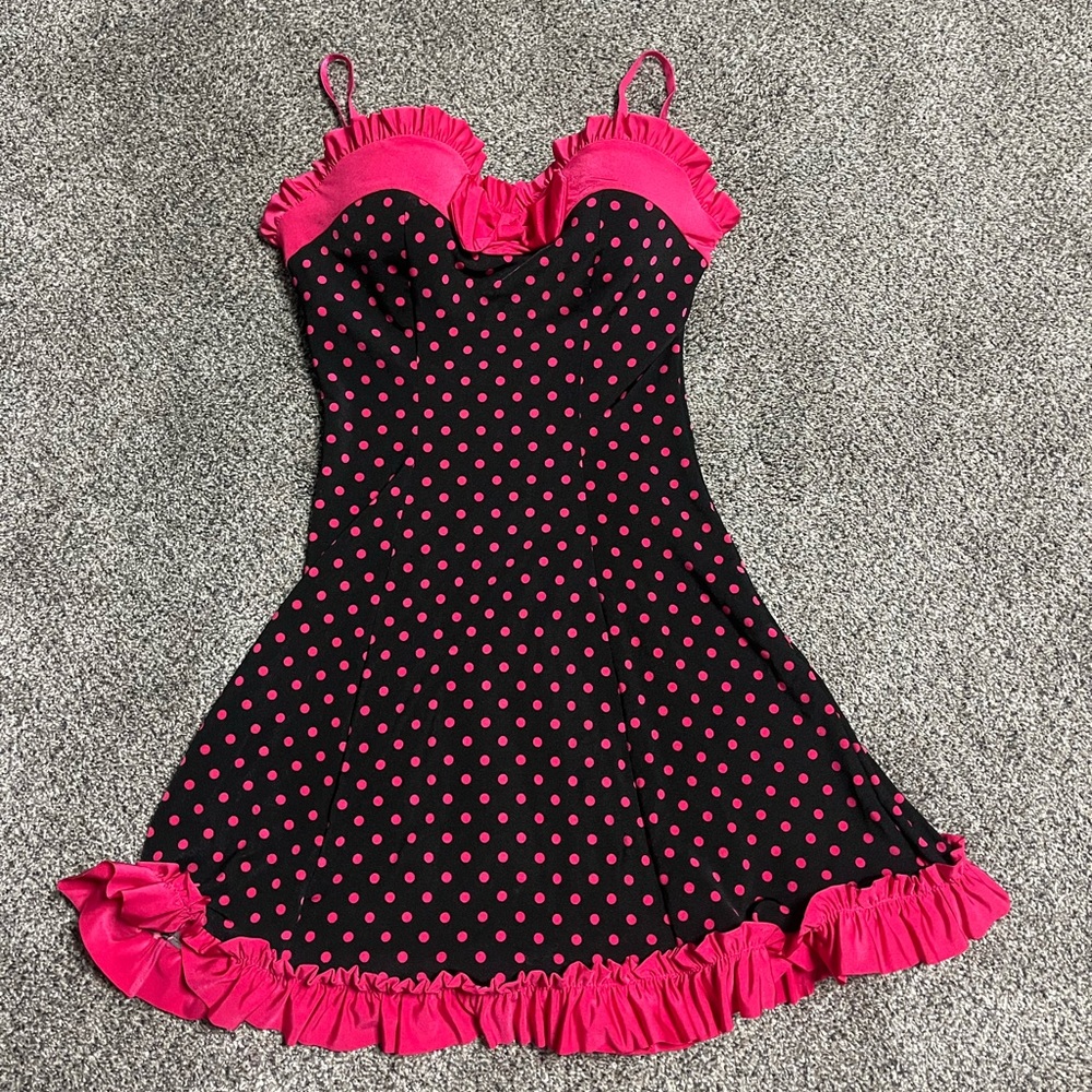 Victoria's Secret Y2K Pink and Black Polka Dot Bra Lingerie Size 34C